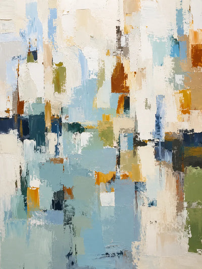Blue Ochre Abstract Wall Art room scene 1 | Olyrel