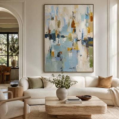Blue Ochre Abstract Wall Art room scene 2 | Olyrel