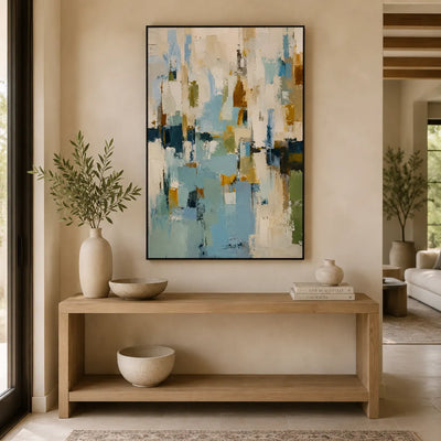 Blue Ochre Abstract Wall Art room scene 3 | Olyrel