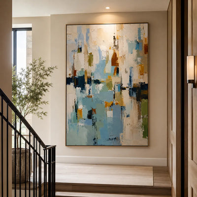 Blue Ochre Abstract Wall Art room scene 4 | Olyrel