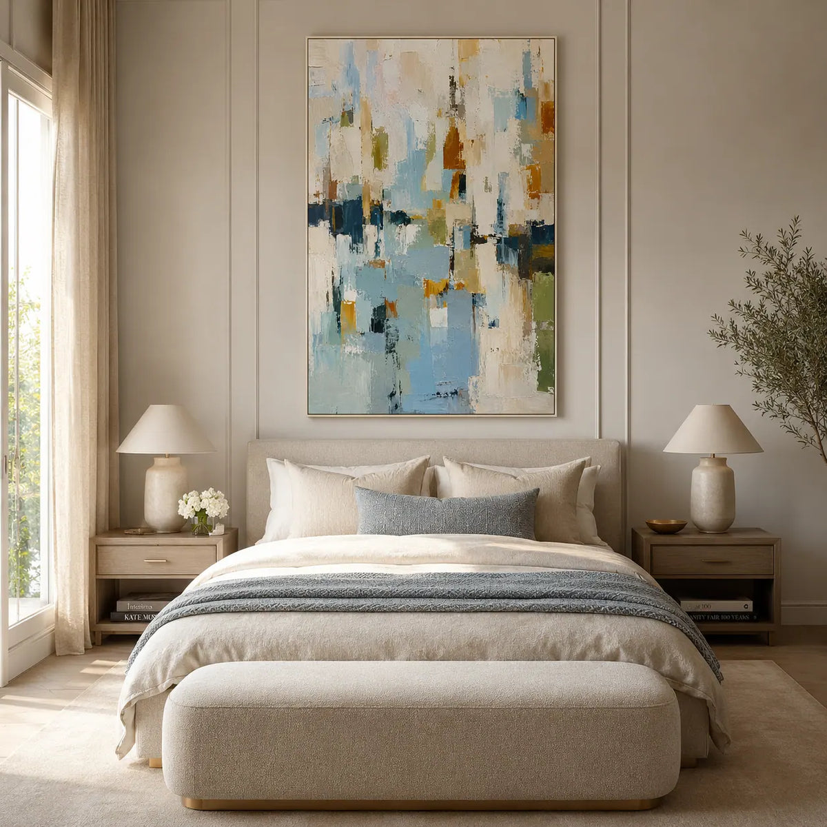 Blue Ochre Abstract Wall Art room scene 6 | Olyrel