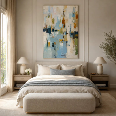 Blue Ochre Abstract Wall Art room scene 6 | Olyrel