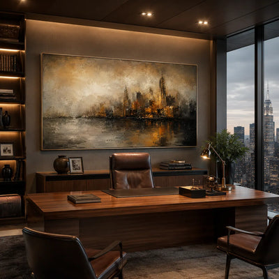 Misty City Skyline Wall Art room scene 1 | Olyrel