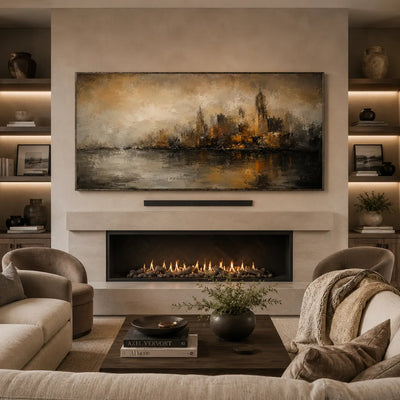 Misty City Skyline Wall Art room scene 2 | Olyrel