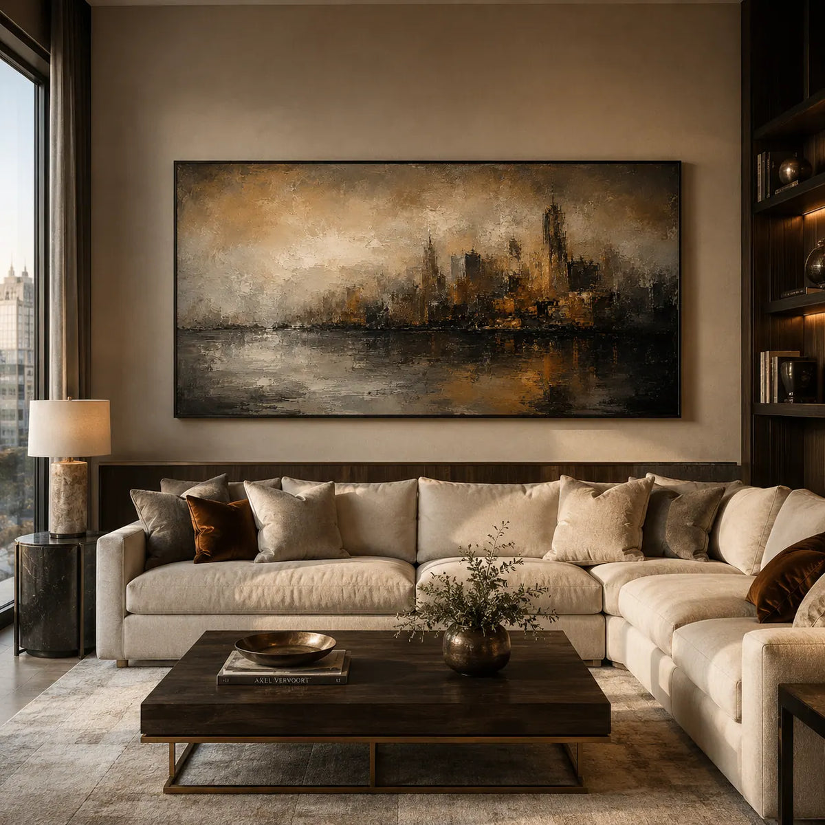 Misty City Skyline Wall Art room scene 3 | Olyrel