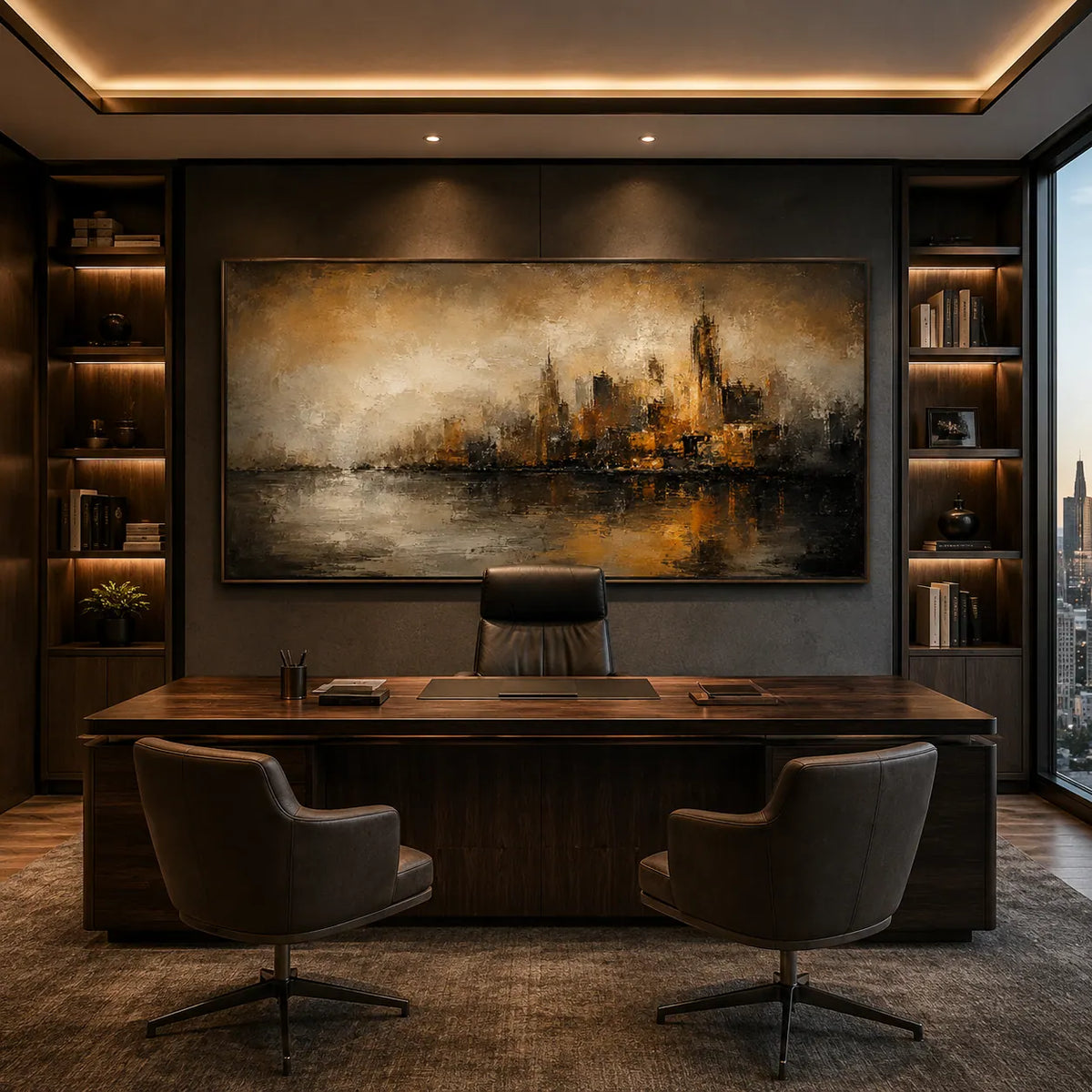 Misty City Skyline Wall Art room scene 4 | Olyrel