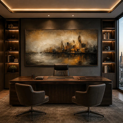 Misty City Skyline Wall Art room scene 4 | Olyrel