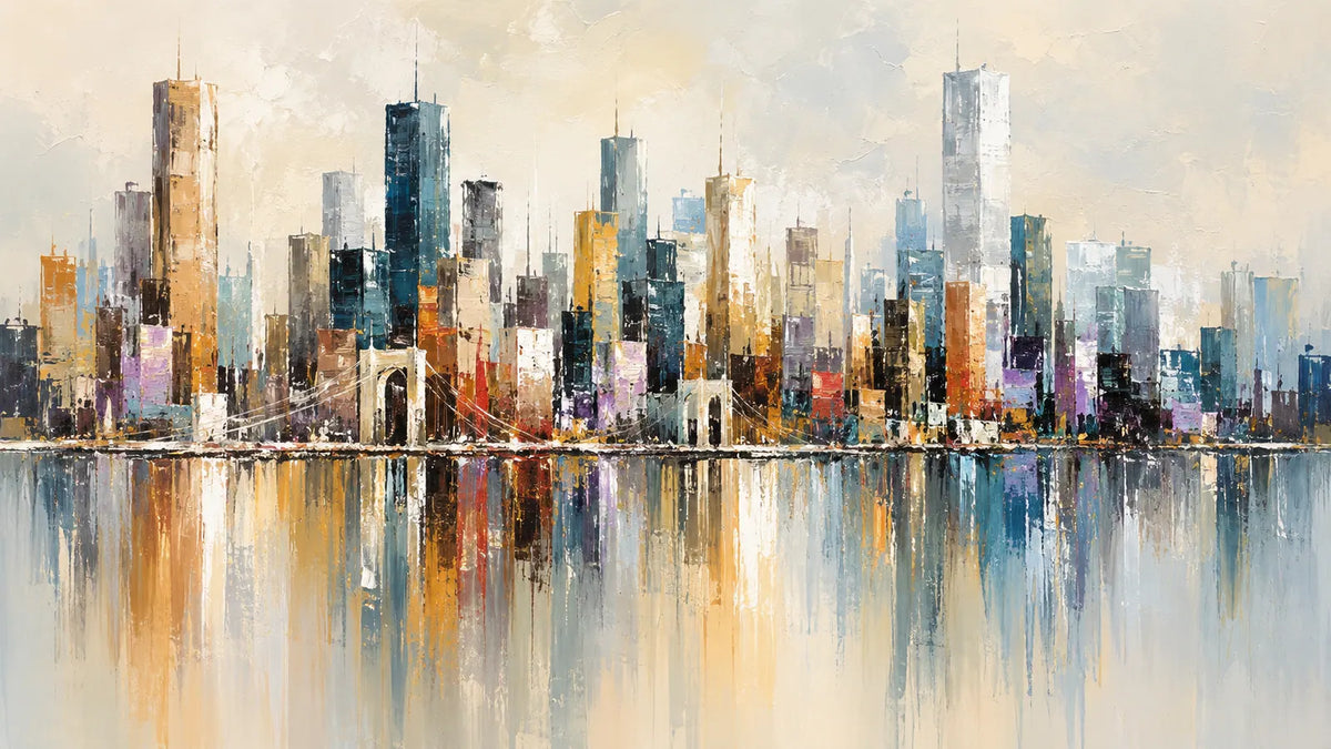 Watercolor Skyline Cityscape Wall Art room scene 1 | Olyrel
