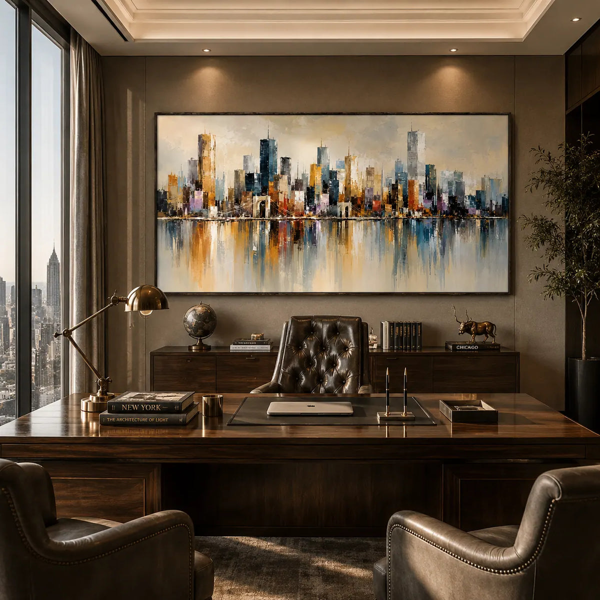 Watercolor Skyline Cityscape Wall Art room scene 4 | Olyrel