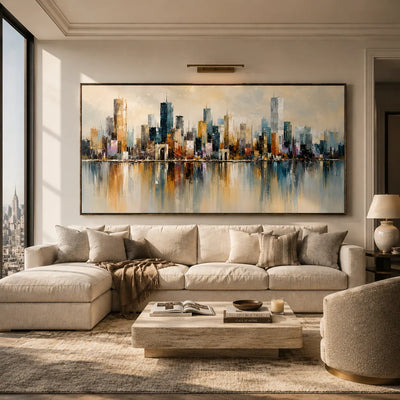 Watercolor Skyline Cityscape Wall Art room scene 6 | Olyrel