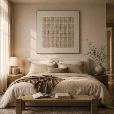 Woven Grid Textured Wall Art room scene 4 | Olyrel