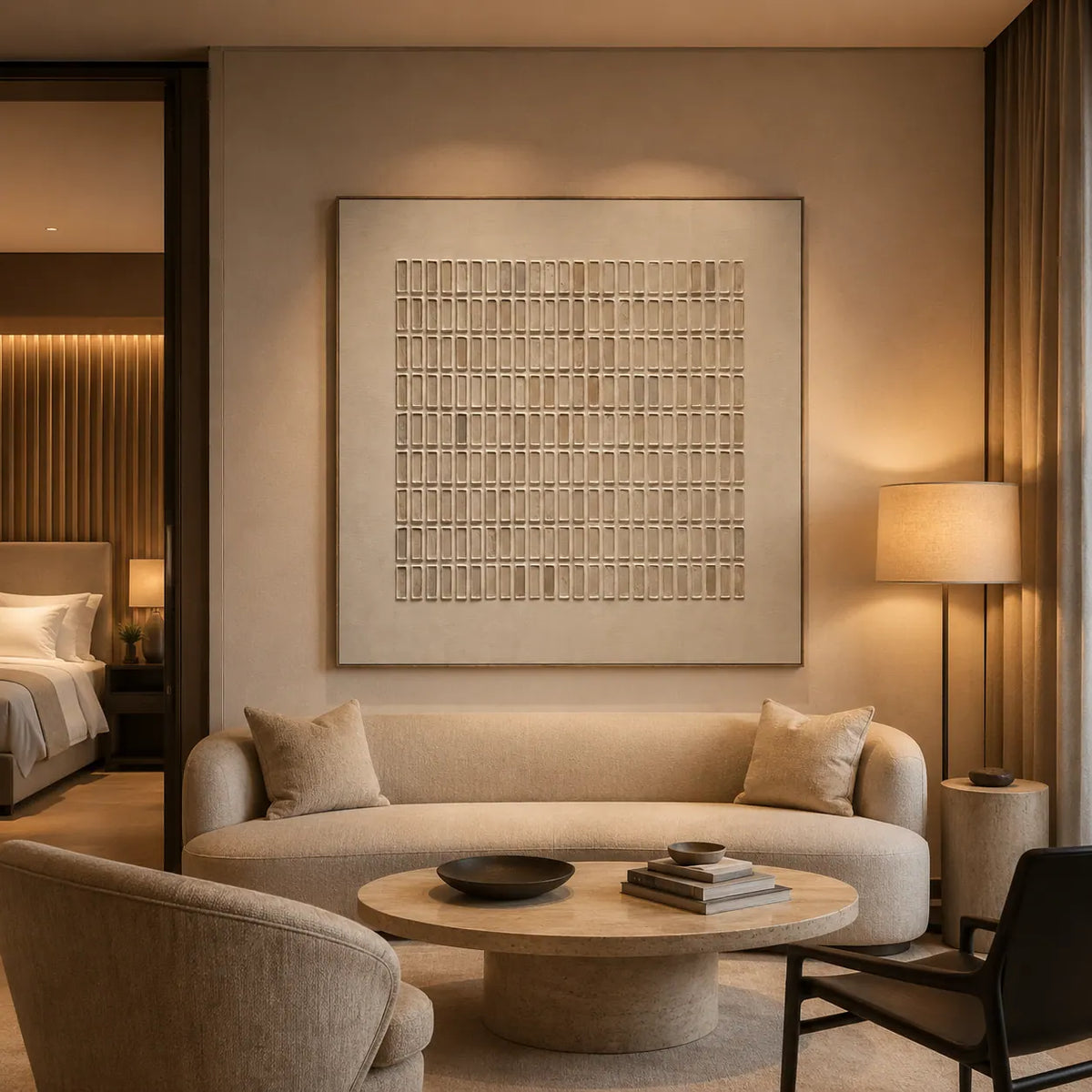 Woven Grid Textured Wall Art room scene 5 | Olyrel