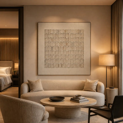 Woven Grid Textured Wall Art room scene 5 | Olyrel
