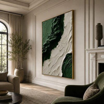 Emerald Flow Textured Wall Art displayed above a sofa in a neutral interior | Olyrel