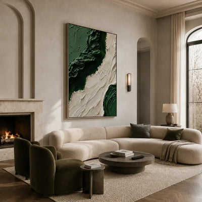 Emerald Flow Textured Wall Art styled in a contemporary entryway | Olyrel