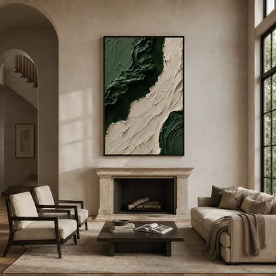 Emerald Flow Textured Wall Art styled with minimal interior decor | Olyrel