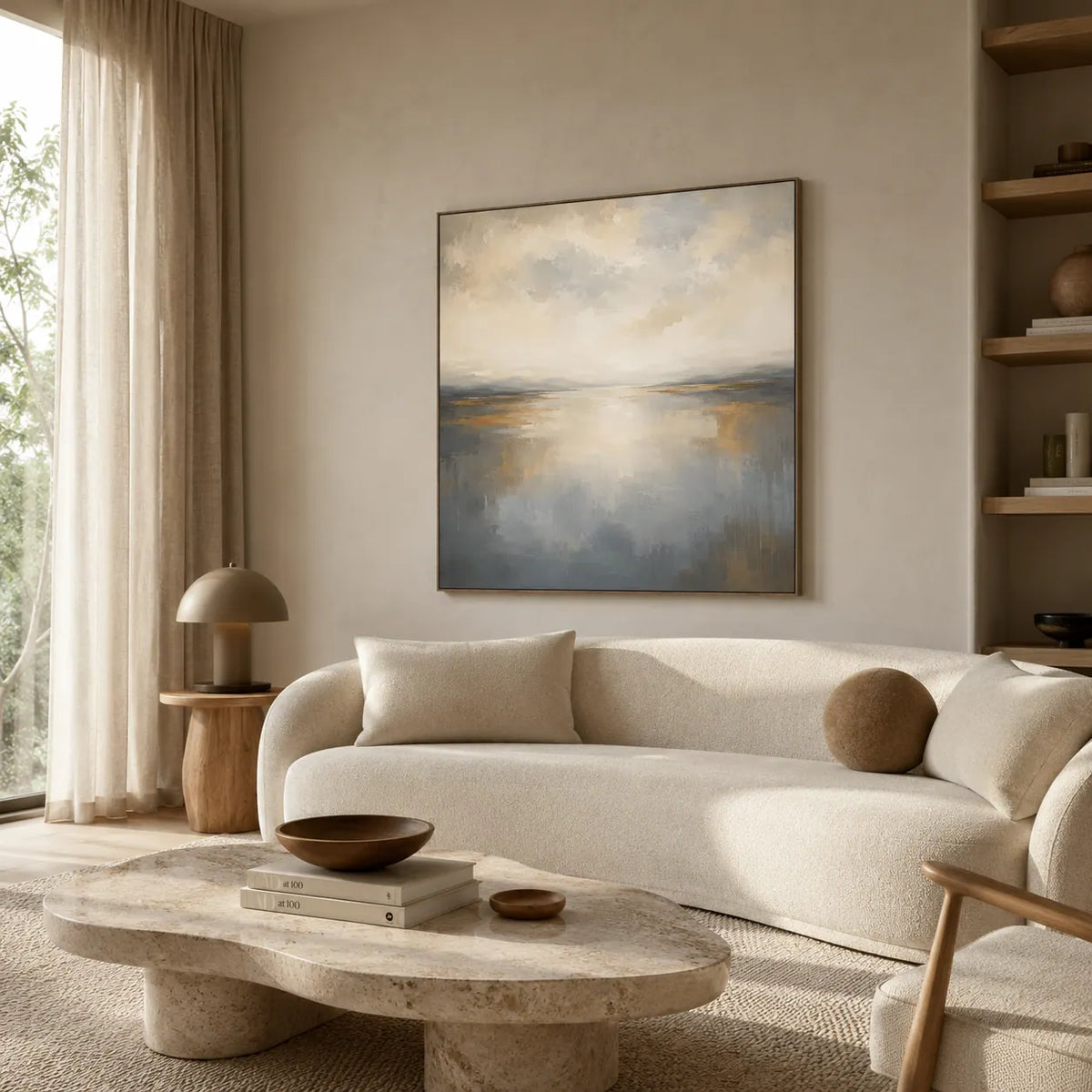 Quiet Silver Seascape Wall Art room scene 2 | Olyrel
