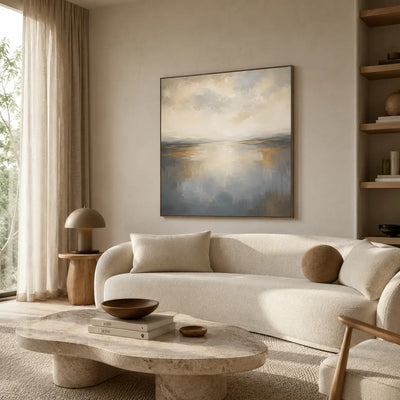 Quiet Silver Seascape Wall Art room scene 2 | Olyrel