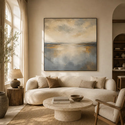 Quiet Silver Seascape Wall Art room scene 3 | Olyrel