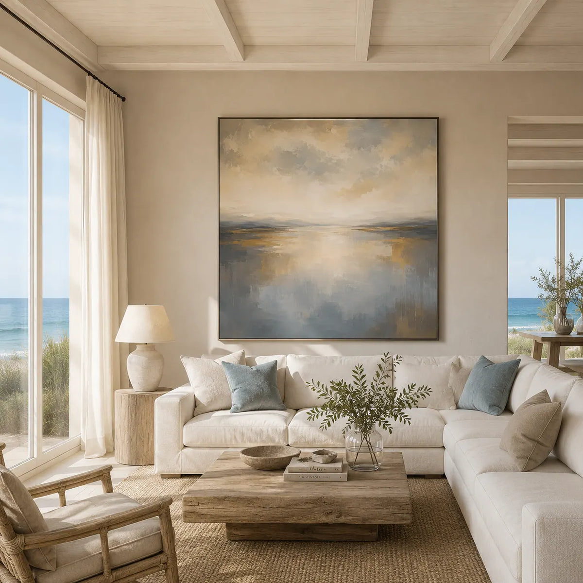 Quiet Silver Seascape Wall Art room scene 5 | Olyrel