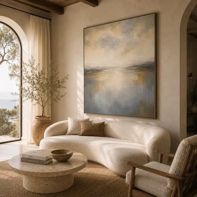 Quiet Silver Seascape Wall Art room scene 6 | Olyrel