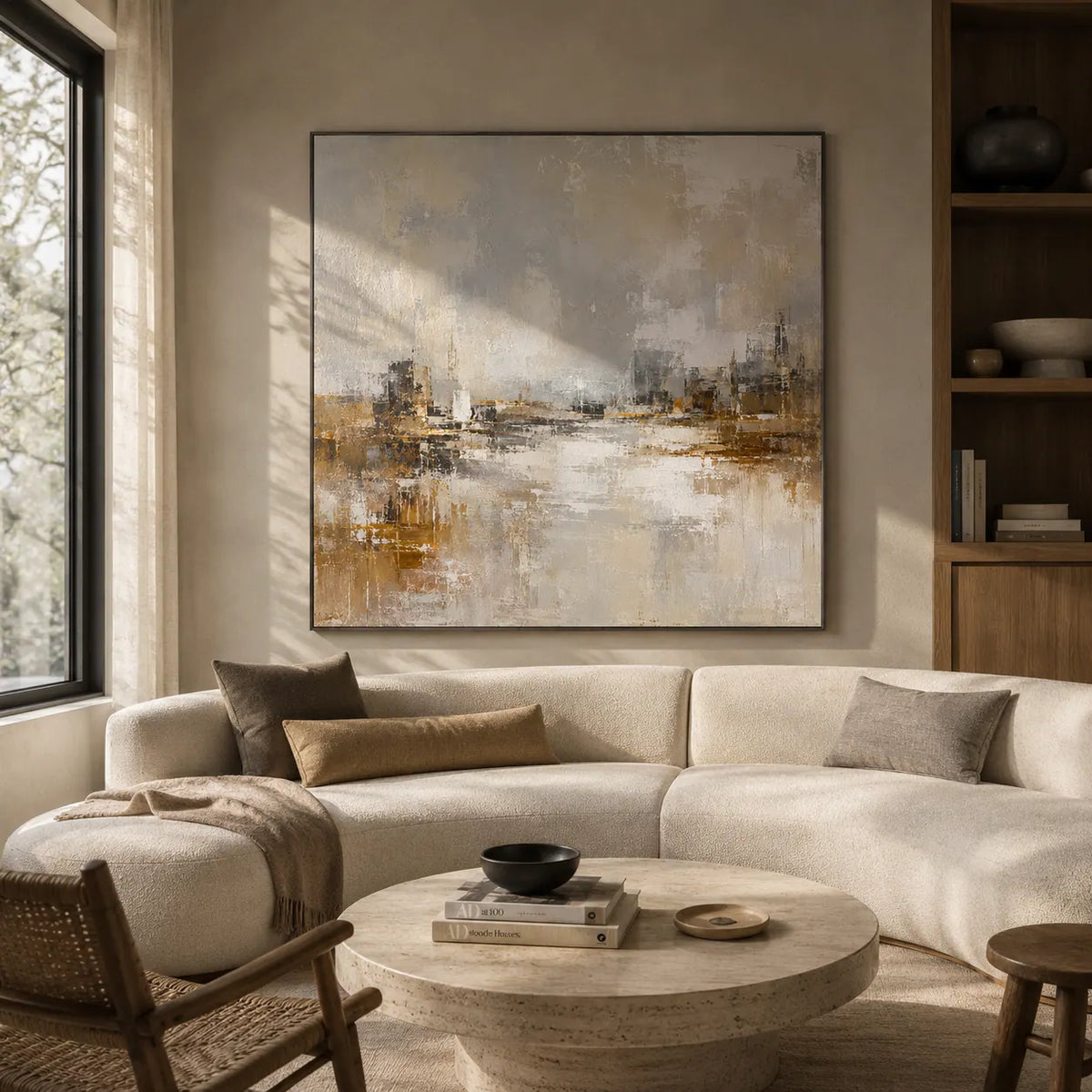 Misty Harbor Cityscape Wall Art room scene 1 | Olyrel
