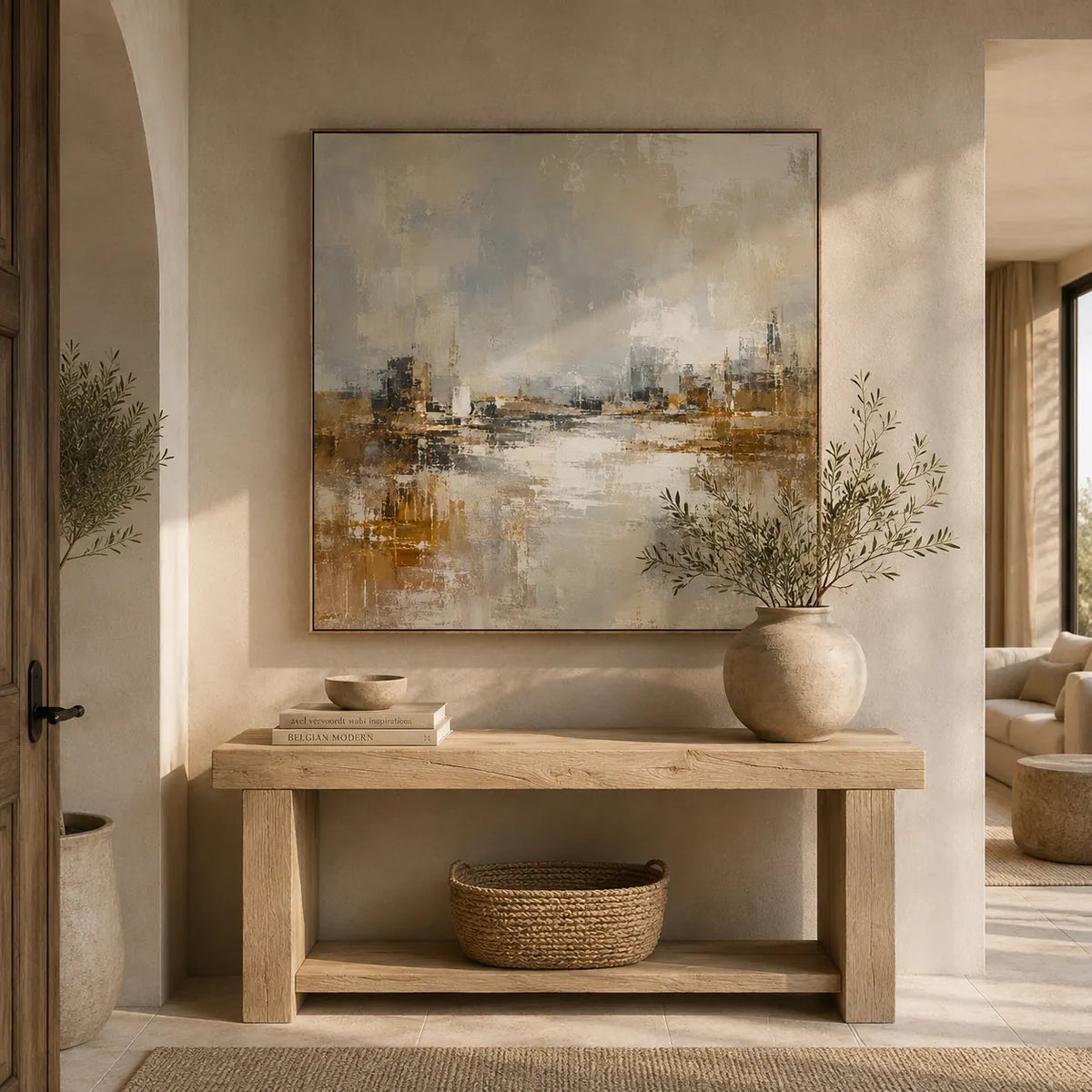 Misty Harbor Cityscape Wall Art room scene 4 | Olyrel