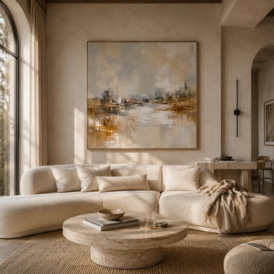 Misty Harbor Cityscape Wall Art room scene 6 | Olyrel