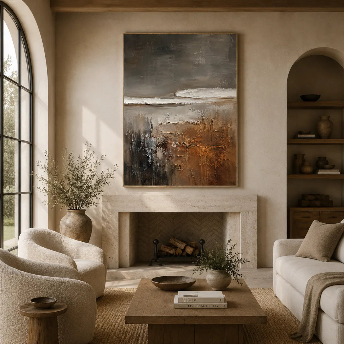 Charcoal Shore Seascape Wall Art room scene 2 | Olyrel