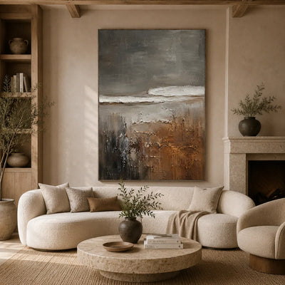 Charcoal Shore Seascape Wall Art room scene 3 | Olyrel