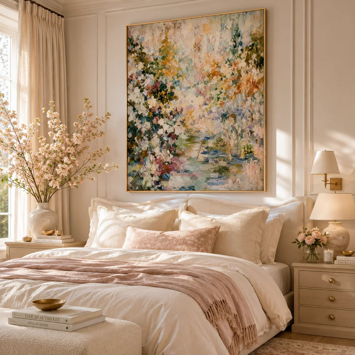 Meadow Veil Floral Wall Art styled in a bedroom | Olyrel