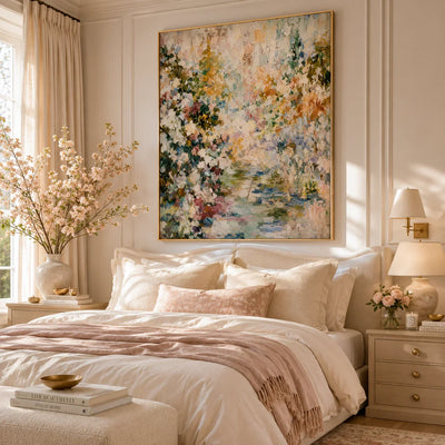 Meadow Veil Floral Wall Art styled in a bedroom | Olyrel
