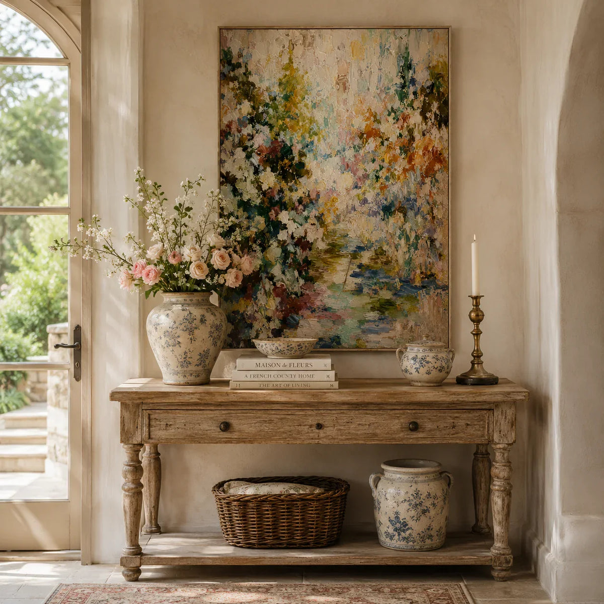 Meadow Veil Floral Wall Art styled in a entryway | Olyrel