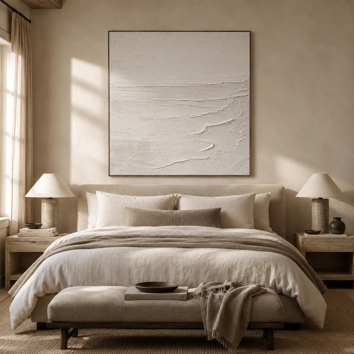 Ivory Wave Textured Wall Art room scene 4 | Olyrel