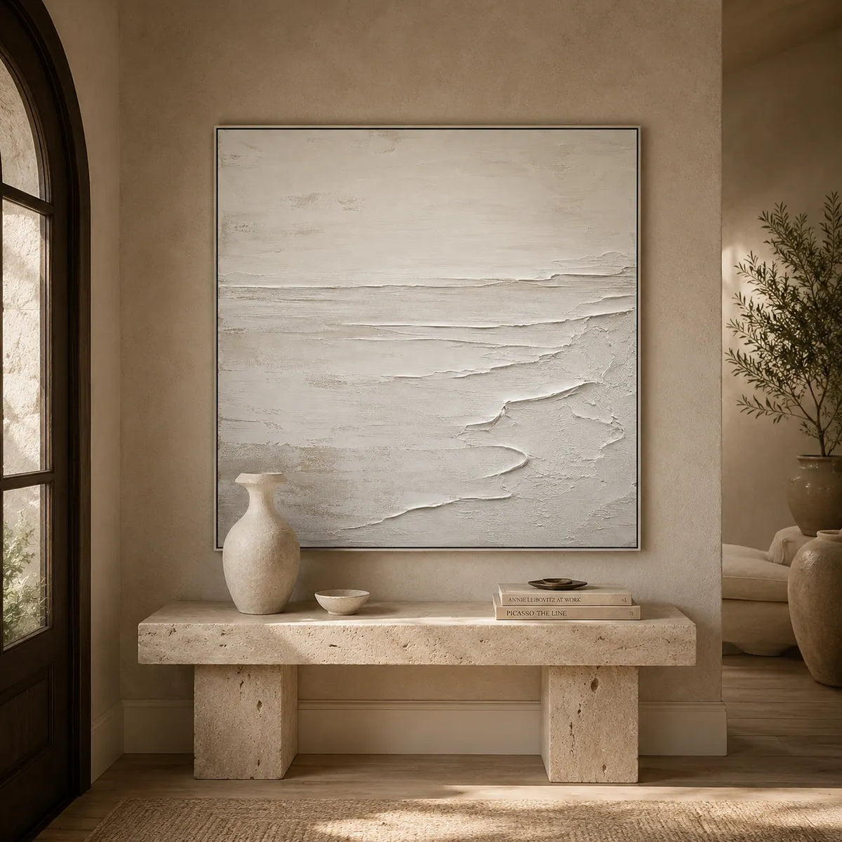 Ivory Wave Textured Wall Art room scene 5 | Olyrel