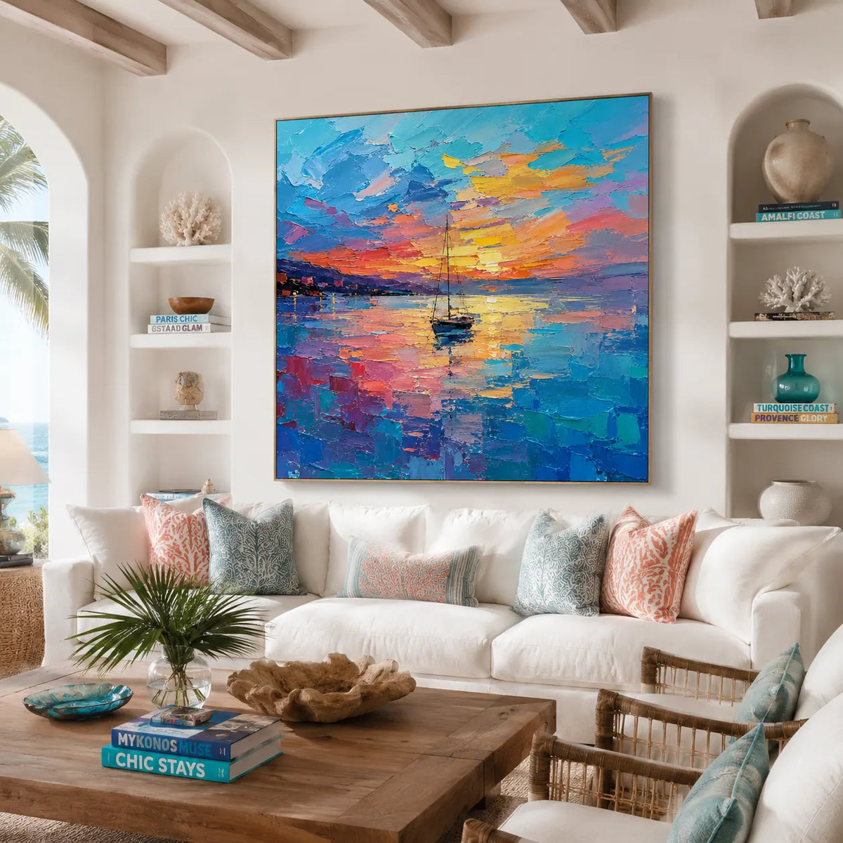 Sunset Sail Coastal Wall Art room scene 2 | Olyrel