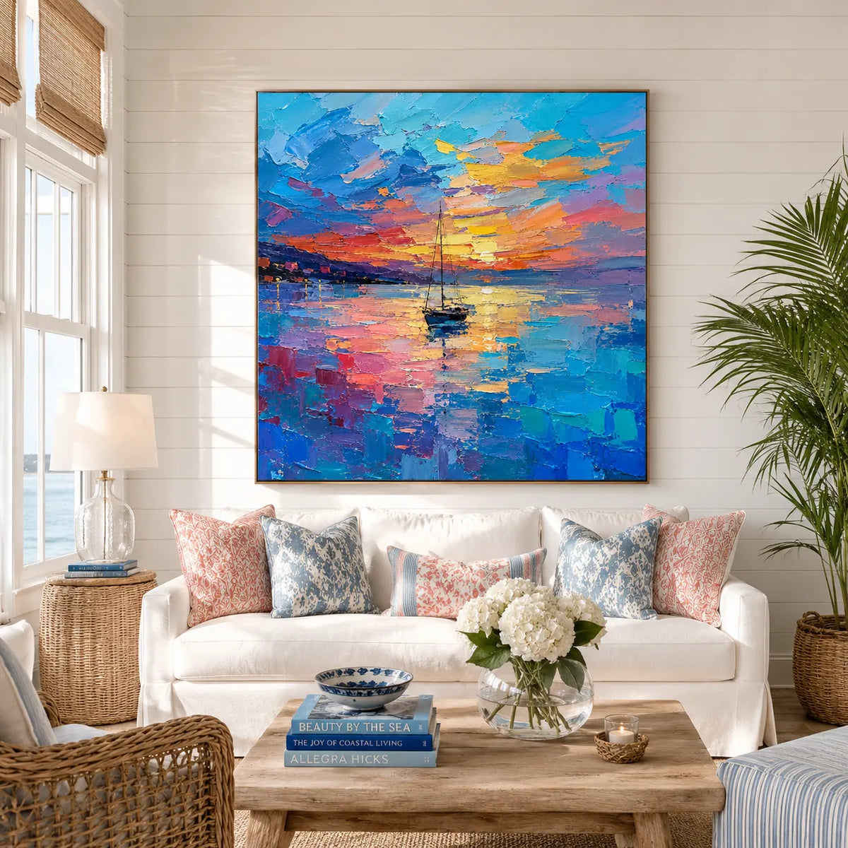 Sunset Sail Coastal Wall Art room scene 3 | Olyrel