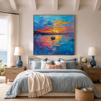Sunset Sail Coastal Wall Art room scene 4 | Olyrel