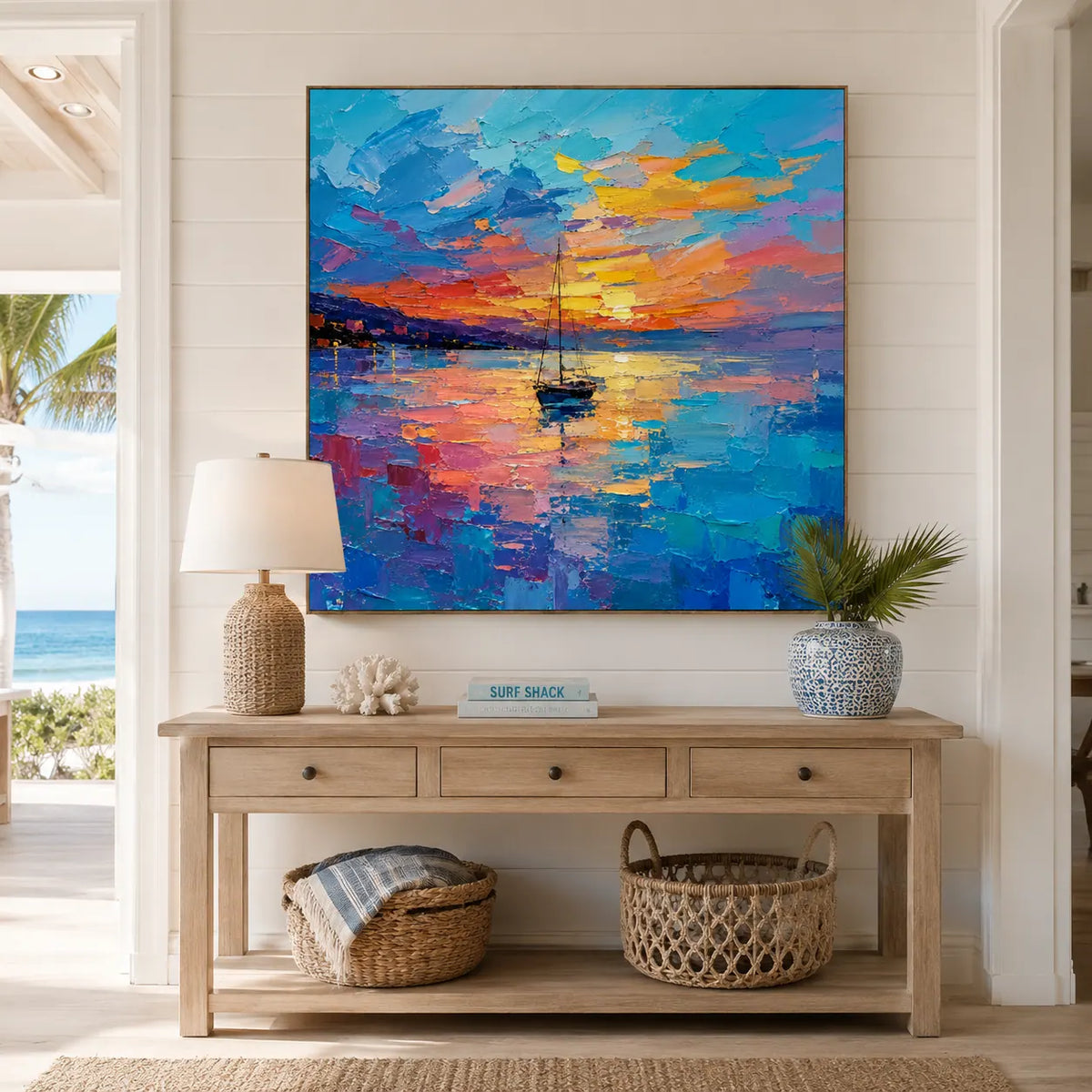 Sunset Sail Coastal Wall Art room scene 5 | Olyrel