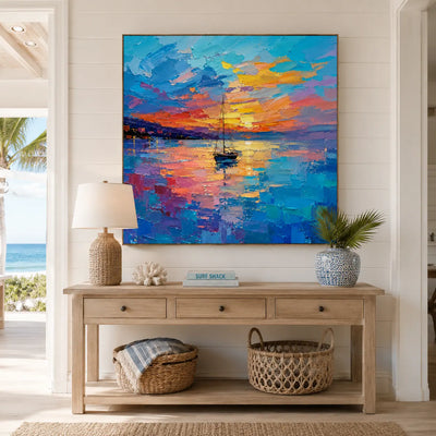 Sunset Sail Coastal Wall Art room scene 5 | Olyrel