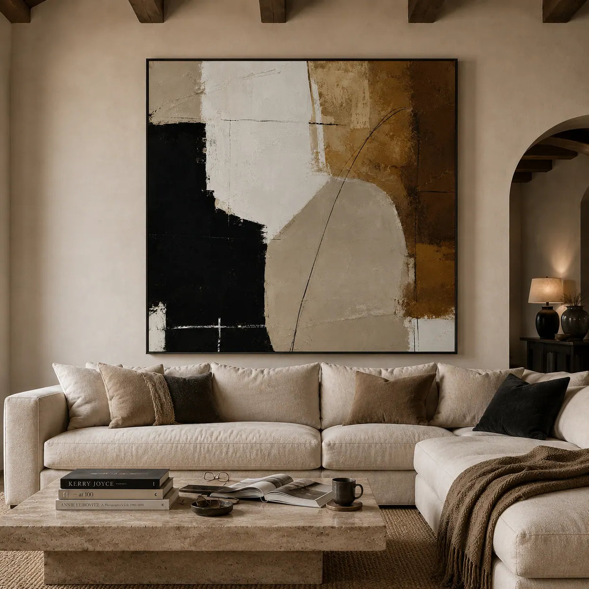 Ecru Figure Abstract Wall Art room scene 2 | Olyrel