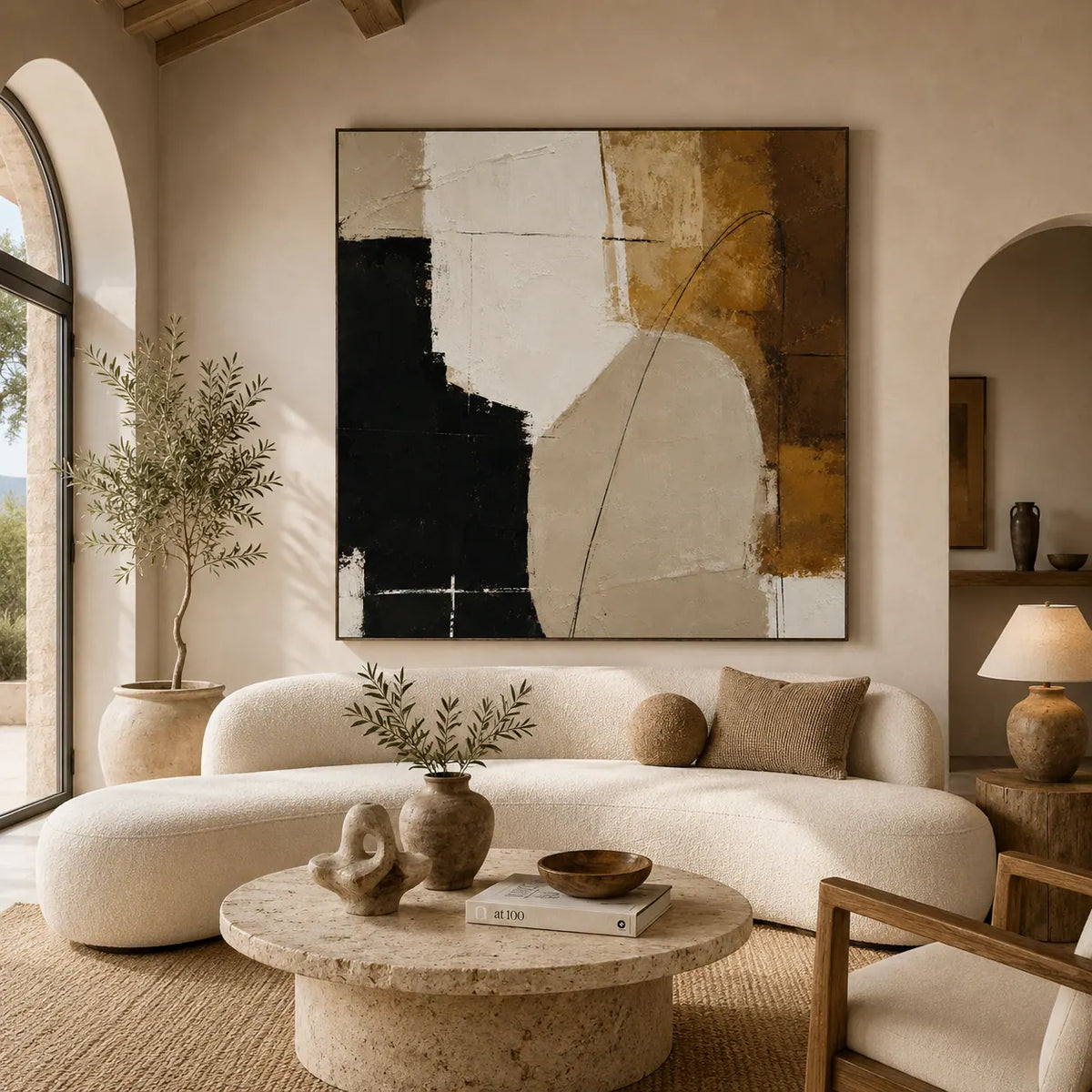 Ecru Figure Abstract Wall Art room scene 3 | Olyrel