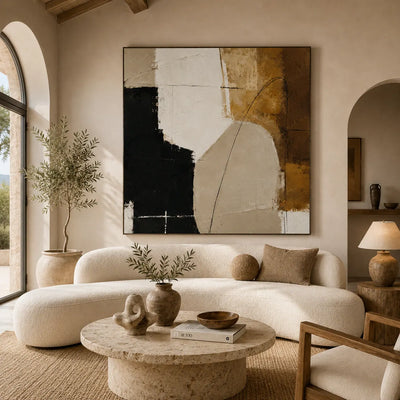 Ecru Figure Abstract Wall Art room scene 3 | Olyrel