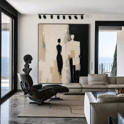 Shadow Pair Figure Wall Art in a modern black and white living room | Olyrel