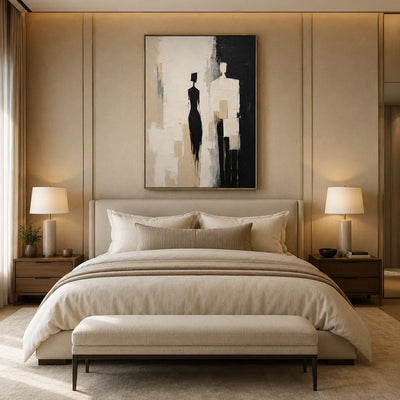 Shadow Pair Figure Wall Art shown in a calm bedroom setting | Olyrel