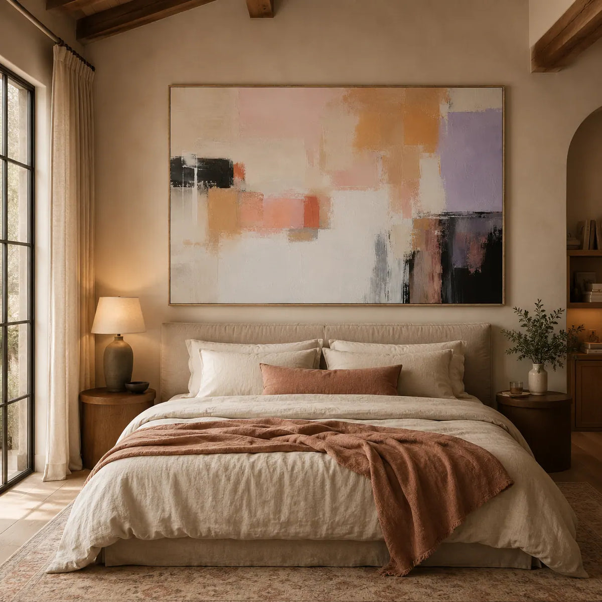 Peach Blocks Abstract Wall Art room scene 2 | Olyrel