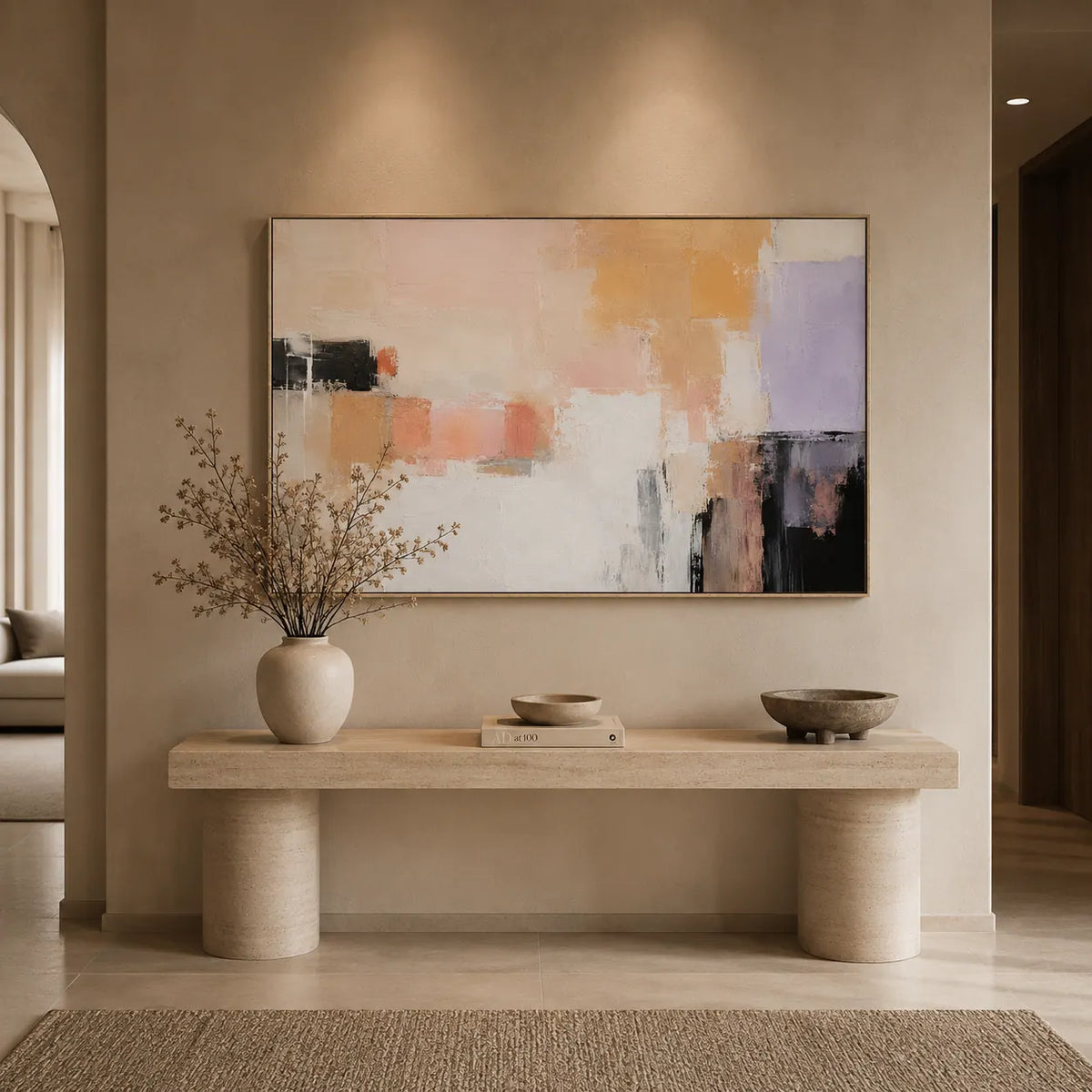 Peach Blocks Abstract Wall Art room scene 5 | Olyrel