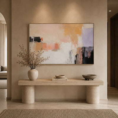 Peach Blocks Abstract Wall Art room scene 5 | Olyrel