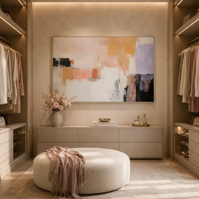 Peach Blocks Abstract Wall Art room scene 6 | Olyrel