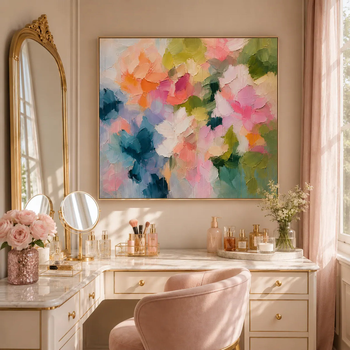 Blush Petal Floral Wall Art room scene 5 | Olyrel